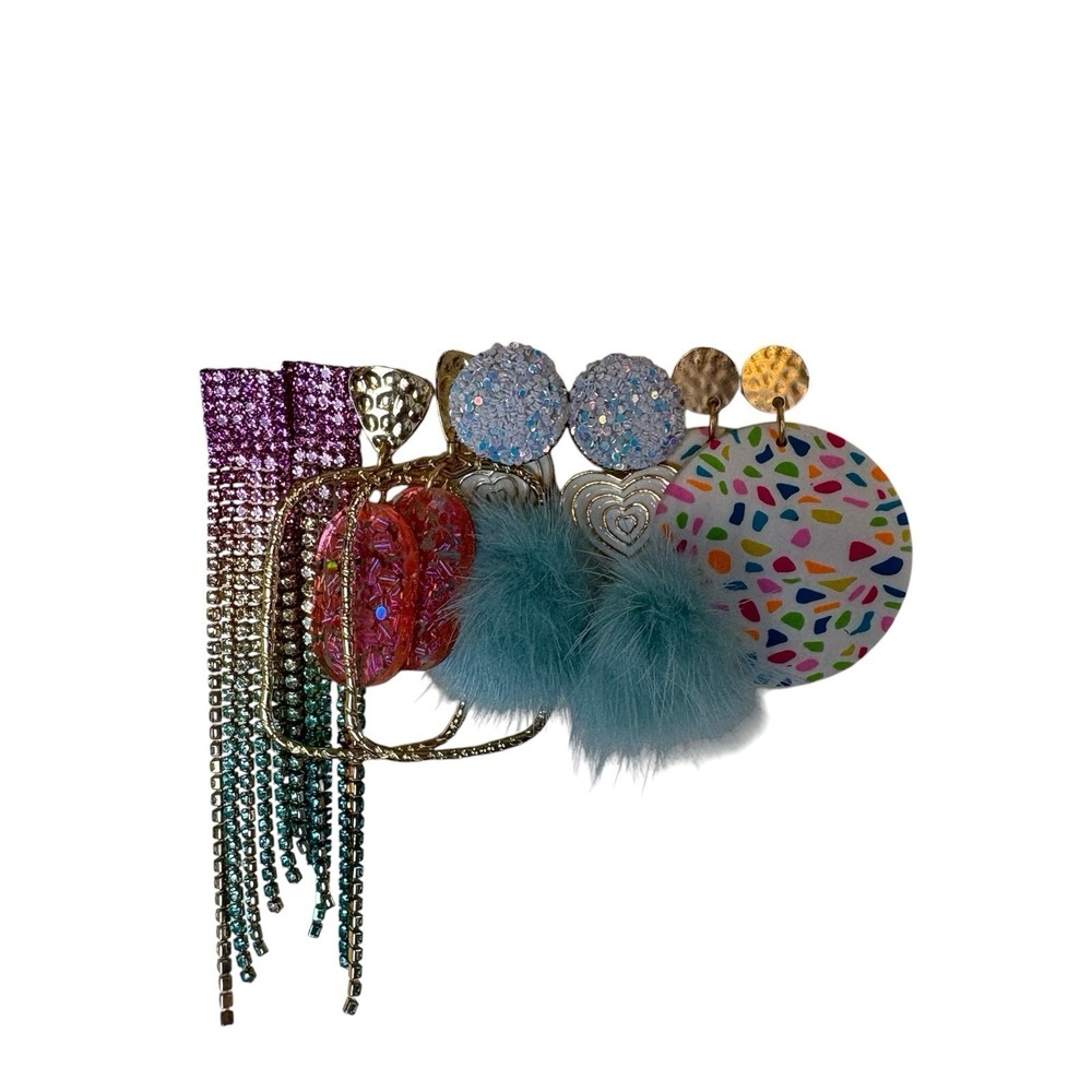 Lot Of 4 Fashion‎ Dangle Earrings Colorful Dopamine